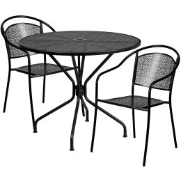 Commercial Grade 35.25" Round Indoor-Outdoor Steel Patio Table Set with 2 Round Back Chairs