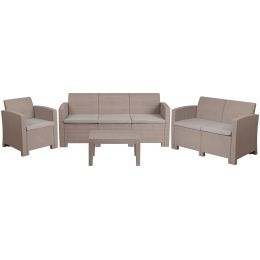 4 Piece Outdoor Faux Rattan Chair, Loveseat, Sofa and Table Set