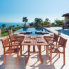 Malibu Eco-Friendly 5-Piece Wood Outdoor Dining Set with Rectangular Curvy Table and Stacking Chairs V187SET3