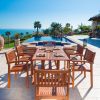 Malibu Eco-Friendly 7-Piece Wood Outdoor Dining Set  with Rectangular Curvy Table and Stacking Chairs V187SET4