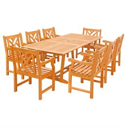 Eco-Friendly 9-Piece Wood Outdoor Dining Set  with Rectangular Extension Table and Decorative Back Arm Chairs V232SET32