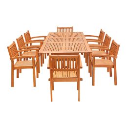Eco-Friendly 9-Piece Wood Outdoor Dining Set  with Rectangular Extension Table and Stacking Chairs V232SET33