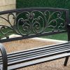 Outdoor Garden Bench with Slatted Seat and Rustic Metal Finish