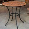 Round Outdoor Patio Bistro Table with Terracotta Mosaic Tiles and Black Metal Frame