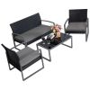 4 Piece Black / Gray Complete Patio Rattan Set with Matching Table