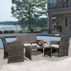 Grey Resin Wicker Rattan 4-Piece Patio Furniture Set with Seat Cushions