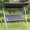 Durable Steel Frame 3-Seat Sling Canopy Swing in Grey for Outdoor Patio Porch