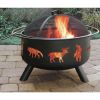 Large Black Steel Outdoor Fire Pit with Bear Deer Animals