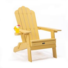 TALE Folding Adirondack Chair with Pullout Ottoman with Cup Holder, Oaversized, Poly Lumbe (Color: Yellow)