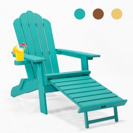 TALE Folding Adirondack Chair with Pullout Ottoman with Cup Holder, Oaversized, Poly Lumbe (Color: Green)