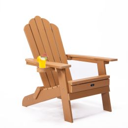 TALE Folding Adirondack Chair with Pullout Ottoman with Cup Holder, Oaversized, Poly Lumbe (Color: Brown)