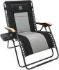 Outdoor Zero Gravity Chair Wood Armrest Padded Comfort Folding Patio Lounge Chair, Blue+Black