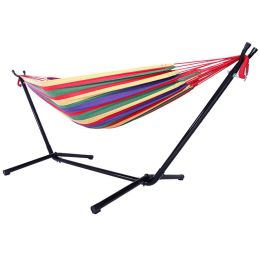 Patio Garden Portable Outdoor Polyester Hammock Set Red With Hammock Stand And Handbag (Color: Red)