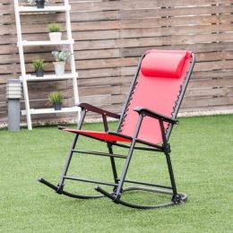 Outdoor Patio Headrest Folding Zero Gravity Rocking Chair (Color: Red)