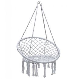 Comfortable And Safe Hanging Hammock Chair With Handwoven Macrame Cotton Backrest (Color: Gray)