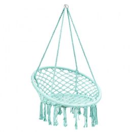 Comfortable And Safe Hanging Hammock Chair With Handwoven Macrame Cotton Backrest (Color: Turquoise)