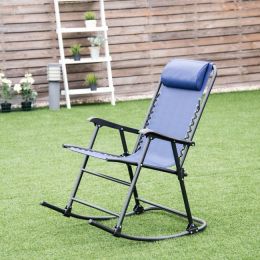 Outdoor Patio Headrest Folding Zero Gravity Rocking Chair (Color: Blue)