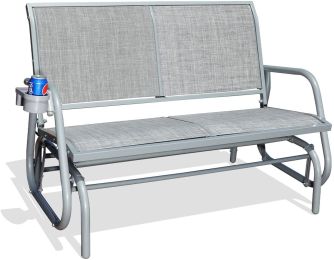 2 Person Swing Glider Chair Patio Swing Bench Rocking Seat for Outdoor Patio,Backyard,Deck Swimming Pool (Color: Grey)