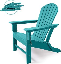 Outdoor Folding Plastic Adirondack Chair with Weather Resistant & Easy Maintenance for Patio, Deck, Garden, Backyard, Beach, Pool and Fire Pit (Color: Blue)