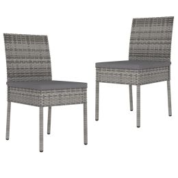 Patio Dining Chairs 2 pcs Poly Rattan Gray (Color: as pic)