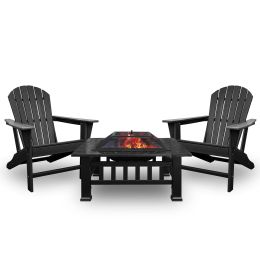 HDPE Adirondack Set with Fire Pit (fire pit: Charcoal Fire Pit)