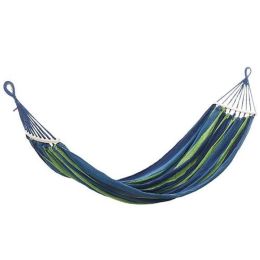Camping Travel Beach Double Hammock Canvas Hanging Hammock Swing Bed (Color: Blue Stripe)