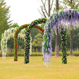 Artificial Wisteria Flowers Vine Silk Flower Wedding Garden Party Hanging Decor (Color: Purple)