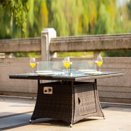 Brown Wicker Patio Firepit  Dining Table (Table Only) (Shape: Square)