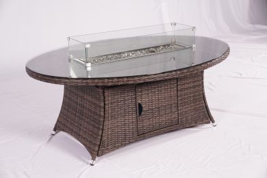 Brown Wicker Patio Firepit  Dining Table (Table Only) (Shape: Oval)