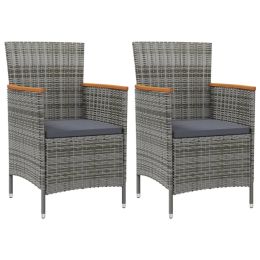 Patio Dining Chairs 2 pcs Poly Rattan Gray (Color: Grey)