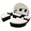 Backyard Outdoor Rattan Round Daybed Retractable Canopy Sunbed Sectional Sofa Sets